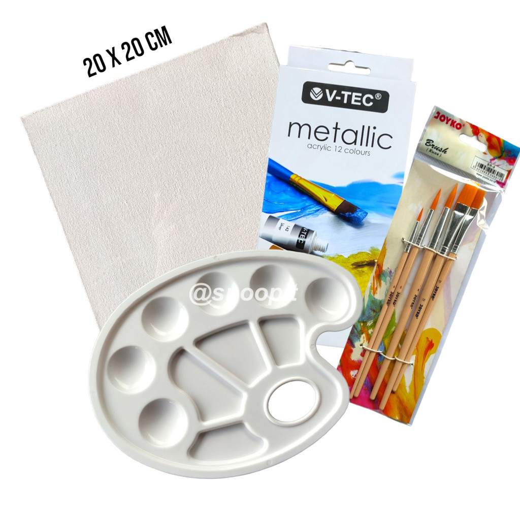 

Paket Melukis Lengkap Set 4 in 1 Set Kanvas 20x20 Kuas Palet dan Cat Acrylic Metalic - Set- SHSNP
