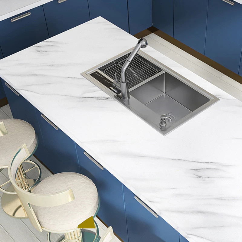 Yipao HW Dinding dapur stiker bahan alumunium foil 60 cm x 100 cm motif marmer warna putih garis abu