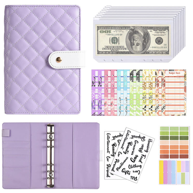 

A6 Gradient Binder Hand Ledger Notebook Leather PU Loose-Leaf Book Cash Budget Book With Zip Bag