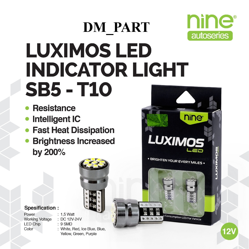 LUXIMOS LUMINOS Lampu Sein Senja Plat Motor Cabin Mobil T10 9 Mata Titik PNP LED SB5  BEAT MIO NMAX 
