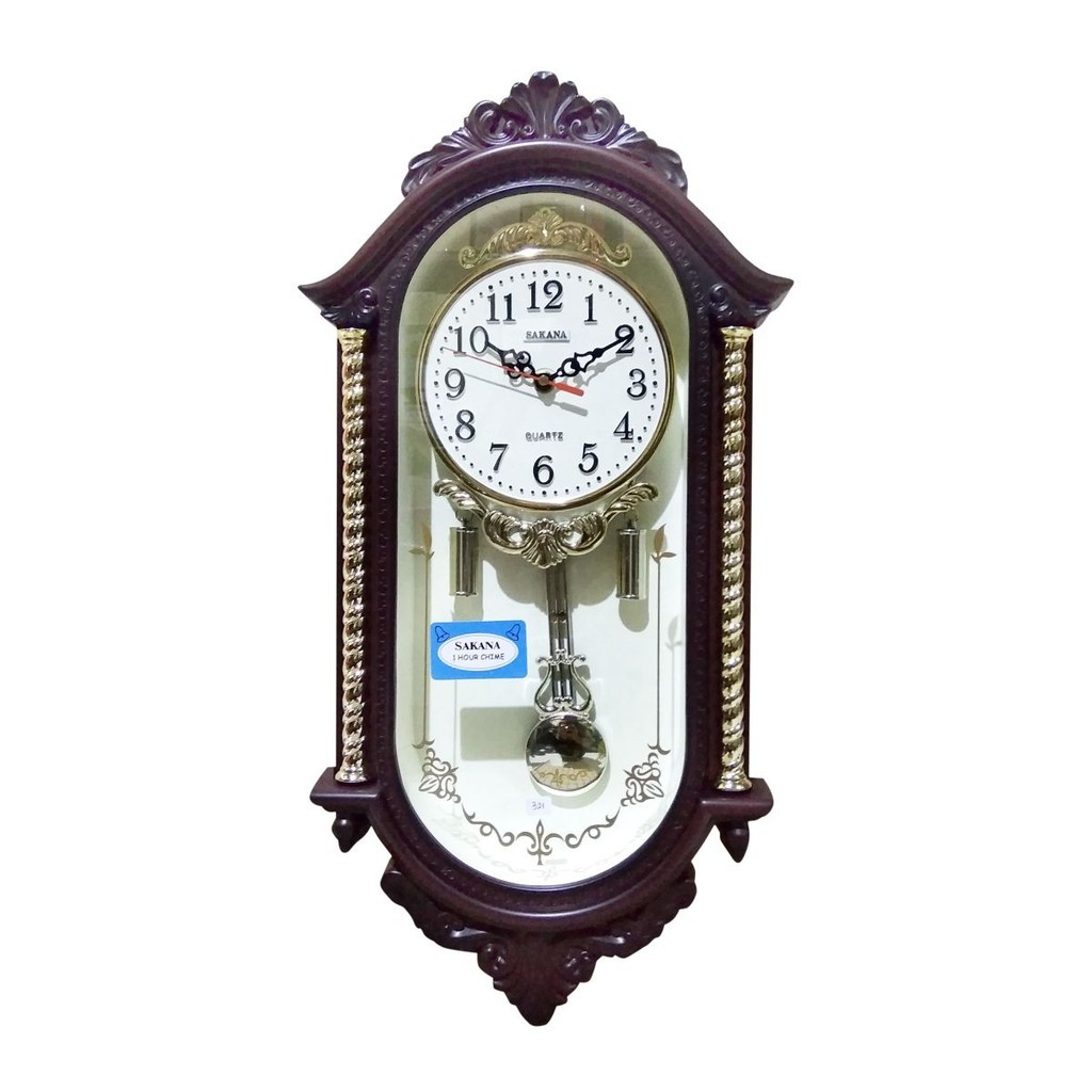 Jam Dinding Bandul Lonceng Clock Sakana 321 Cokelat Jam Rumah Ukiran