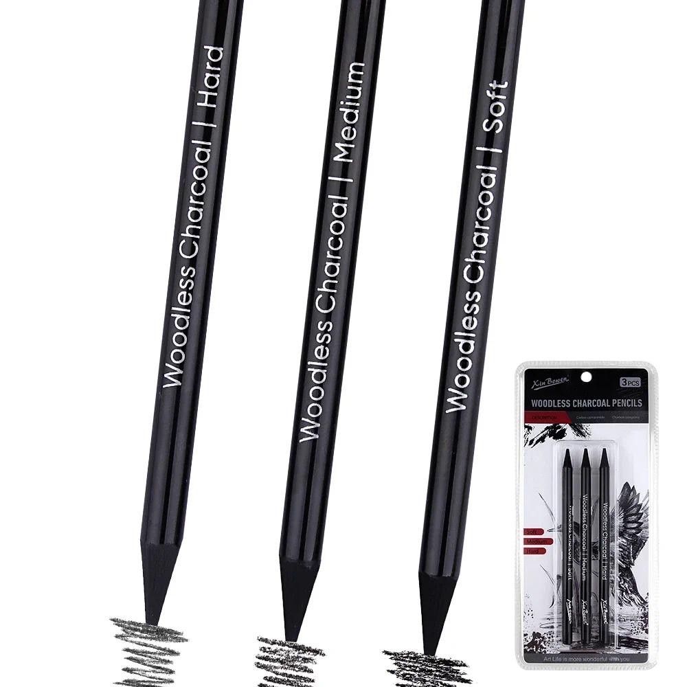 

3pcs Woodless Graphite Pencils Set Soft Medium Hard Sketch Drawing Black Charcoal Pencils Art Supplies for Artists Students
