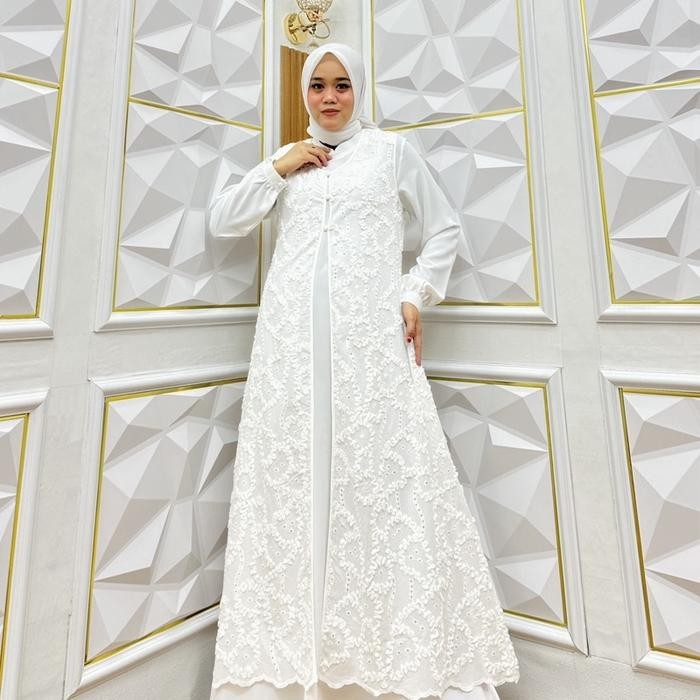 GAMIS PUTIH TULANG MODEL BUKAAN TERBARU BROKEN WHITE CANTIK ELEGAN BUSANA MUSLIM LEBARAN Polos Putih