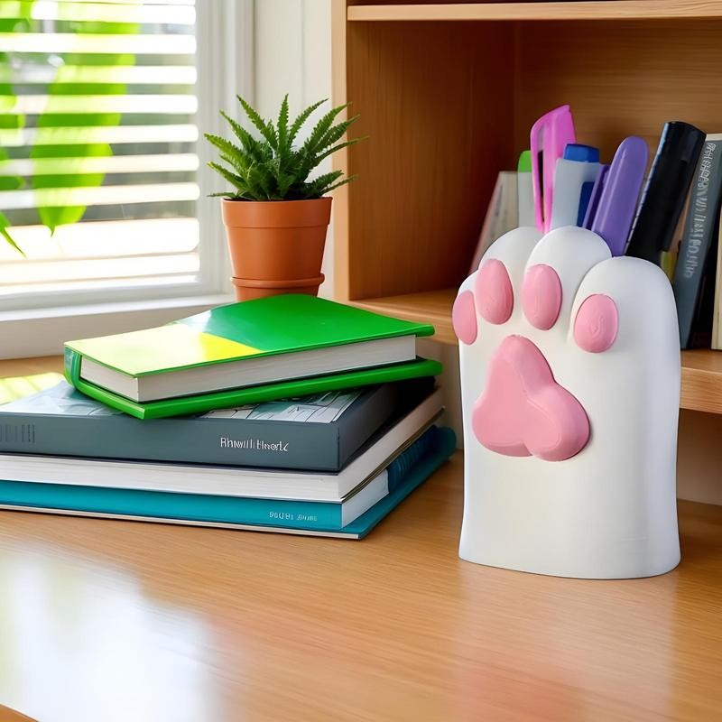 

Cute Pencil Holder Tabletop Pen Organizer Multifunctional Cat Paw Shape Makeup Brush Organizer For Students Kids Table Decor