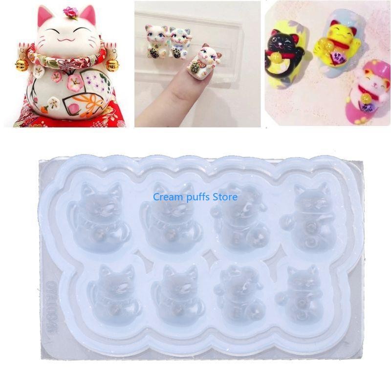 

50LE DIY Lucky Cats Silicone Molds Resin Fortunes Cats Figure Casting Mold for Creative Animal Epoxy Mold for New Year
