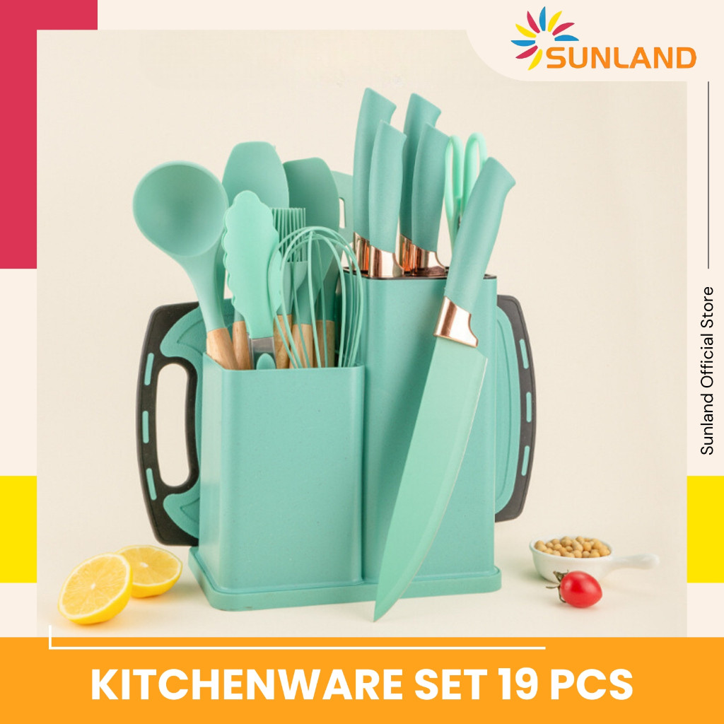 

SUNLAND 19 IN 1 Set Alat Dapur Silikon Silicone Kitchen Set Spatula Tahan Panas Free Wadah