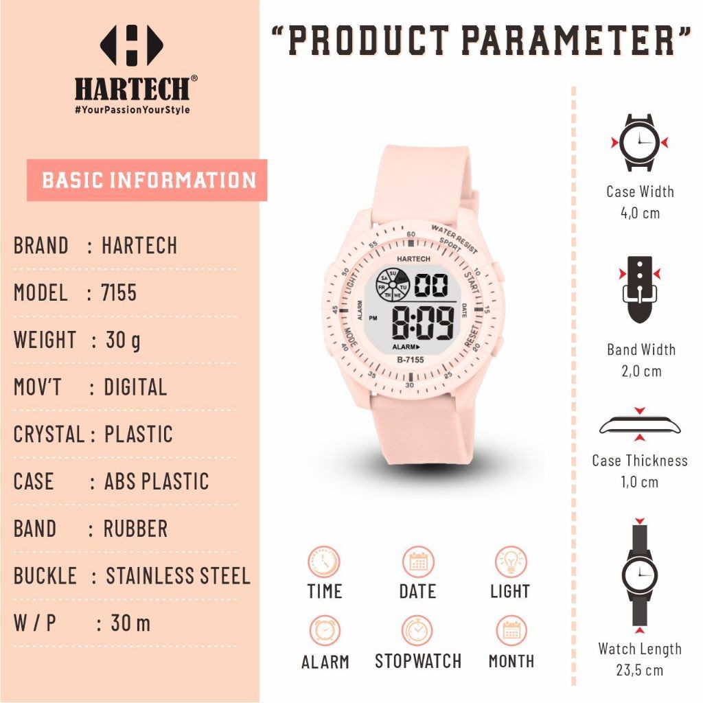PROMO HARTECH LCD 7155 Jam Tangan Wanita Sport Water Resist TERLARIS