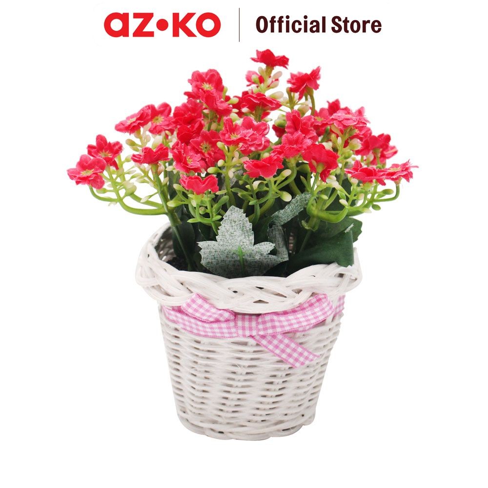 AZKO Arthome 17 cm Bunga Artifisial Daisy Dengan Pot Rotan - Pink Tumbuhan Buatan Bunga Hias Cantik 