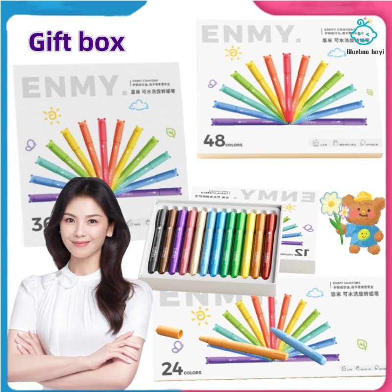

[Gift box]Crayon Set 12/24 Warna Silky Crayon Inti Putar, Tidak Kotor Tangan, Krayon Yang Dapat Dicuci, Peralatan Kantor