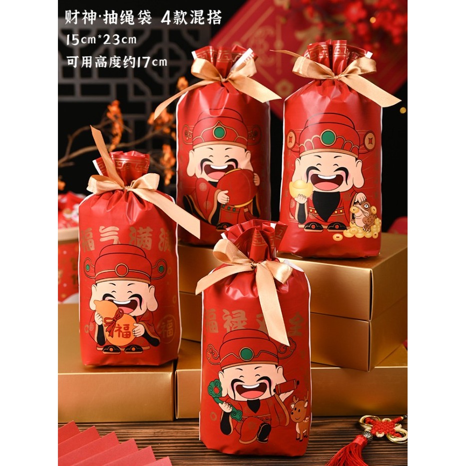 

Plastik serut / Goodie Bag Imlek / Chinese New Year isi 10pcs - CAI SHEN 4IN1