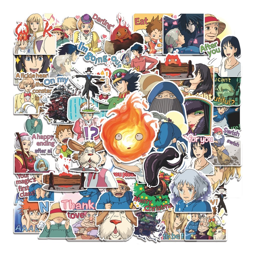 

COD 50 Pcs Stiker Howl's Moving Castle Ghibli Lucu Anti Air Untuk Dekorasi Notebook Sepeda Skateboard Handphone DIY