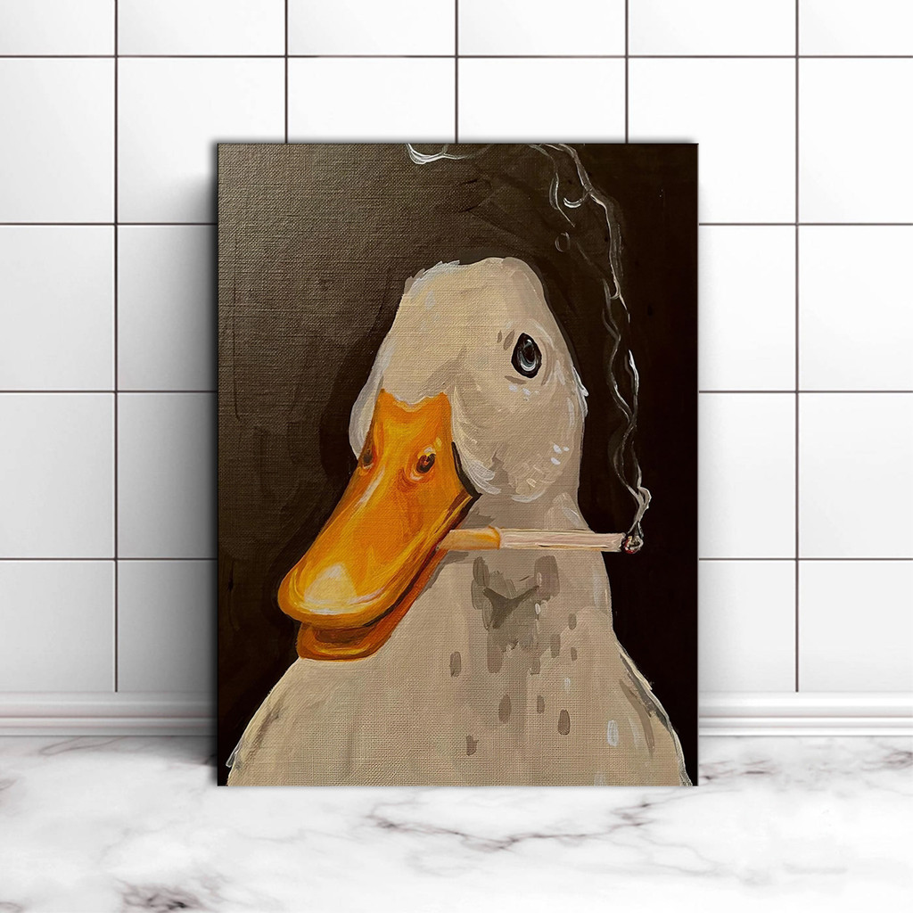 

Duck Fun Illustration Canvas Wall Art Painting Creative Smoking Duck Poster and Print Pictures for Living Room Home Decoration