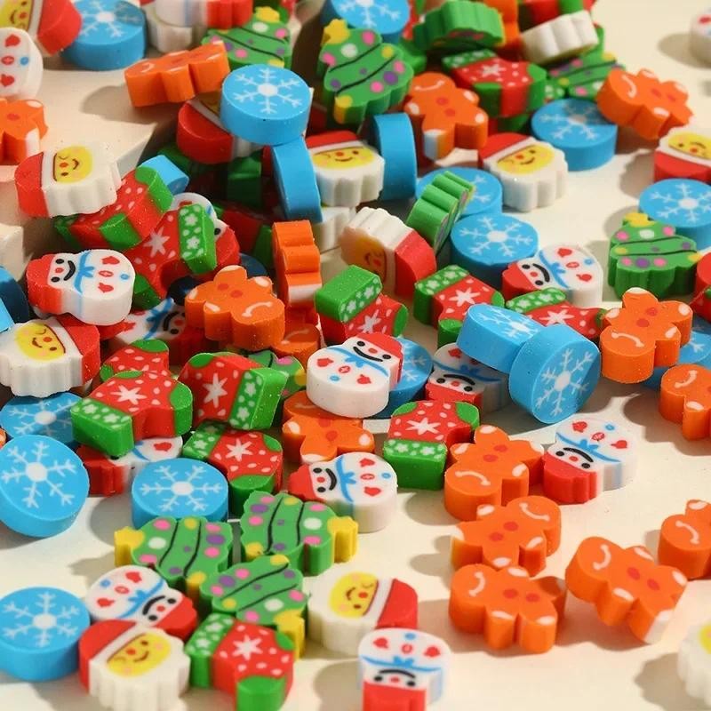 

10Pcs/Lot Christmas Cartoon Eraser Kawaii Santa Snowmen Christmas Tree Mini Pencil Rubber Stationery Kids School Cute Erasers