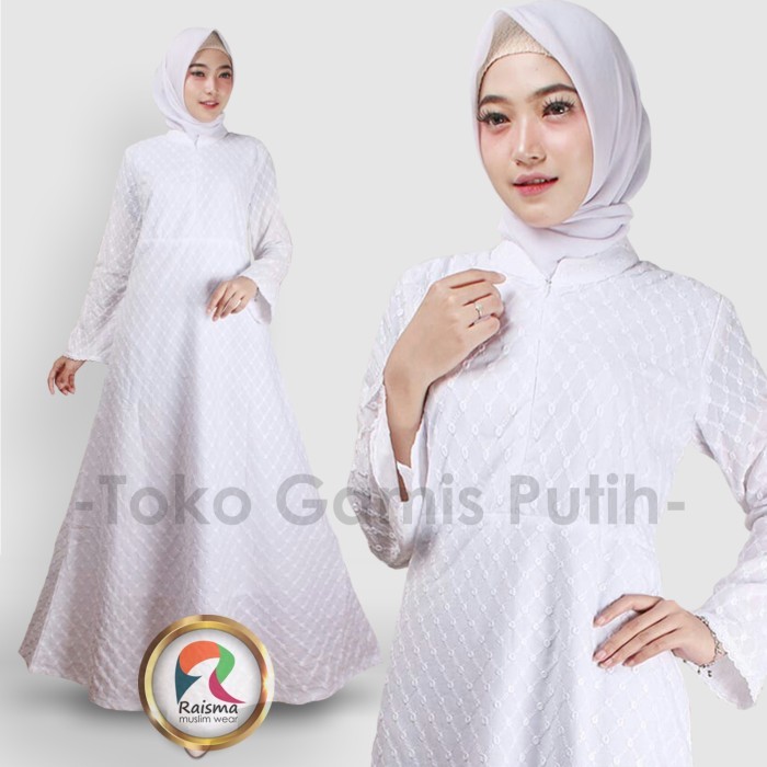 Busana Muslim Wanita Modern Modis Trendy Bahan Berkualitas Bagus /M L XL XXL Jumbo Gamis Putih Perle