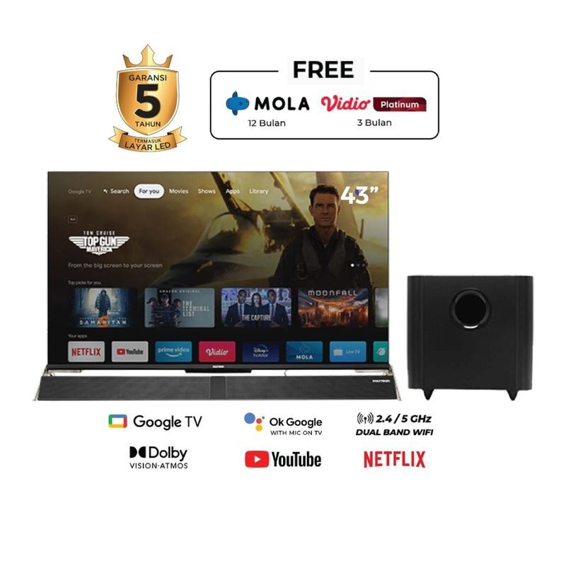 LED POLYTRON GOOGLE TV + DIGITAL UHD 4K + SOUNDBAR PLD 43 BUG 5959 - FREE BRACKET