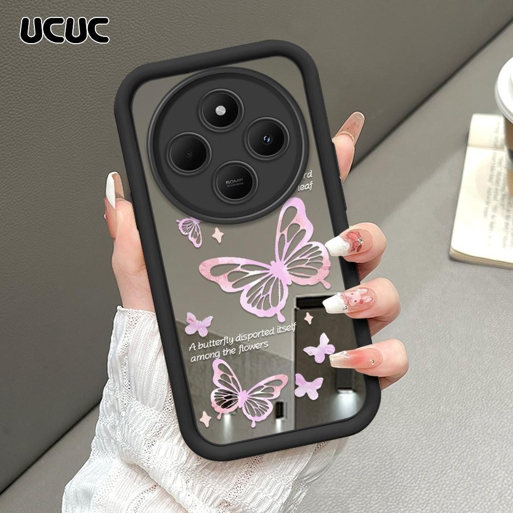 UCUC Redmi 14C Xiaomi Poco C75 Exquisite Butterfly Pattern Soft Silicone Mirror Full Cover Camera Sh