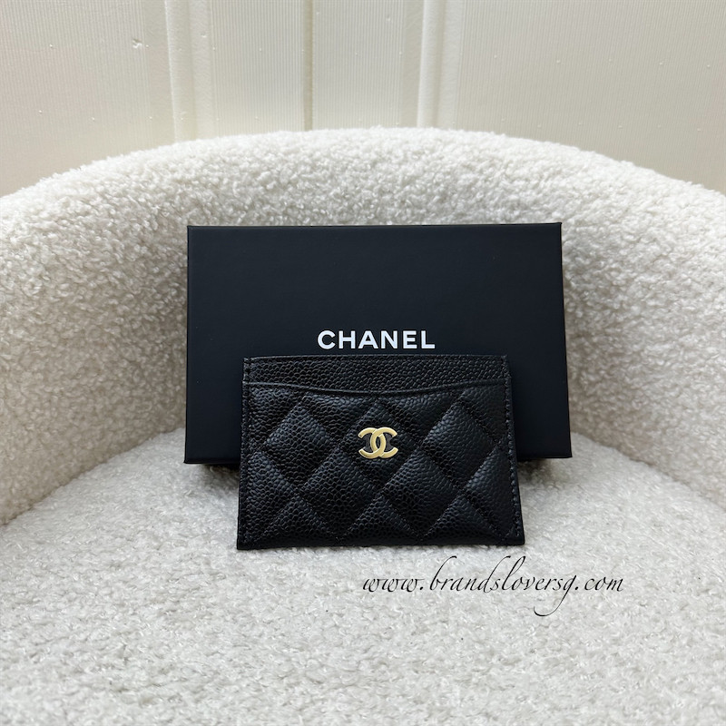 (Brand new) Chanel Classic Flat Card Holder in Black Caviar and GHW