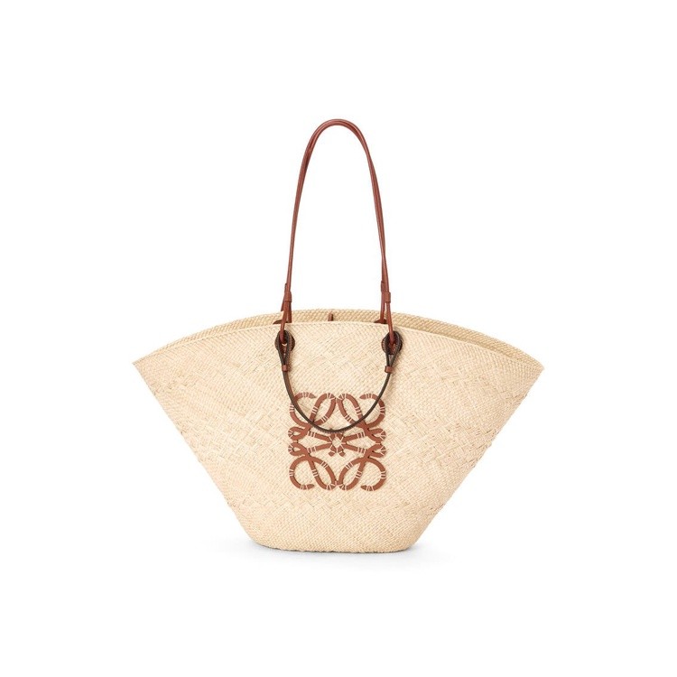 [Pre-order] Loewe Large Anagram Basket bag in iraca palm and calfskin