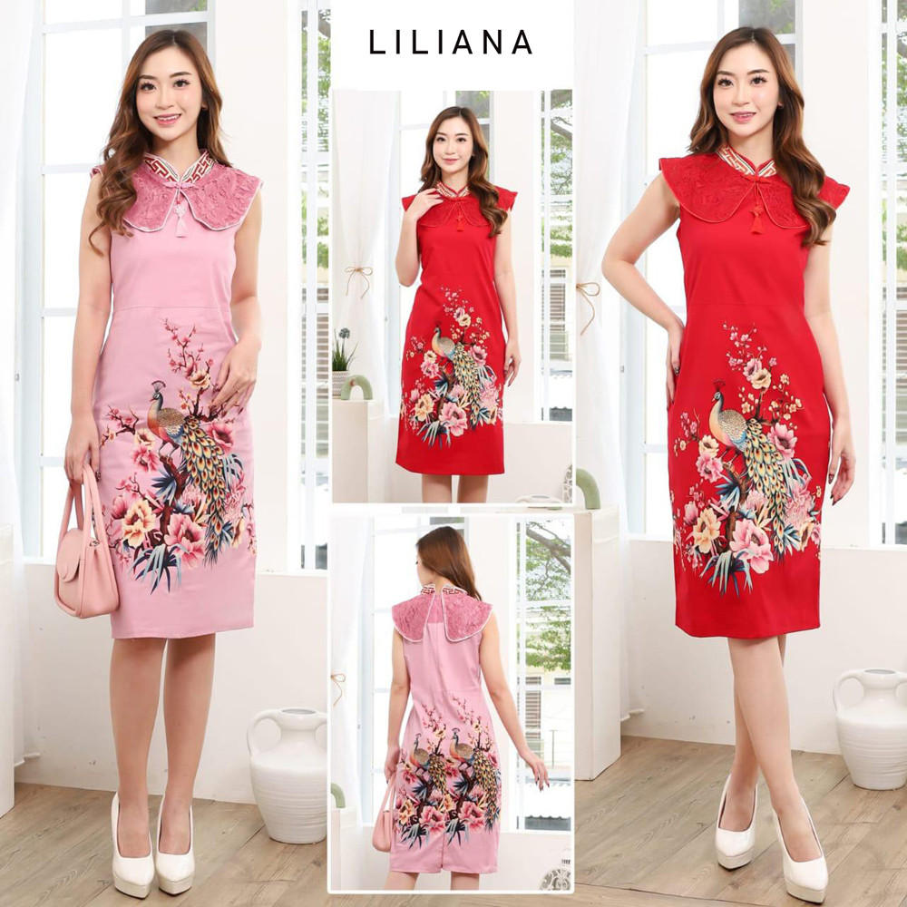 Evercloth Liliana Dress Wanita Batik Couple Modern Dress Batik Modern Gaun Pesta Merah
