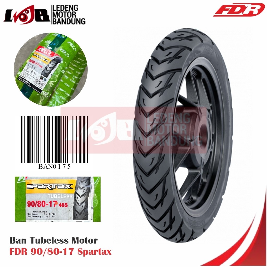FDR 90/80 Ring 17 Spartax Tubeless Depan Belakang Ban Luar Motor Bebek Supra Jupiter