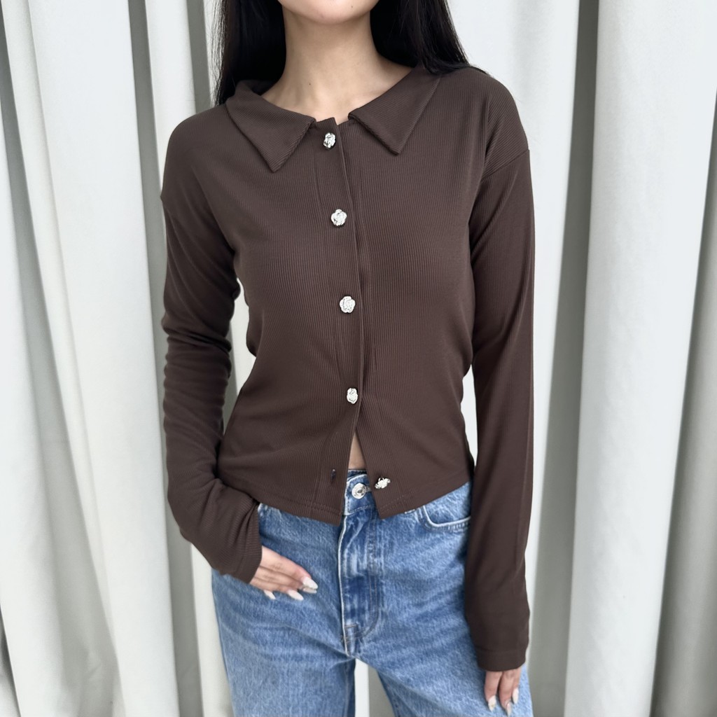 SX98IU LIMO TOP - Atasan Knit Wanita Outer Lengan Panjang Sweater Cardigan Basic Korean Polo Top Baj