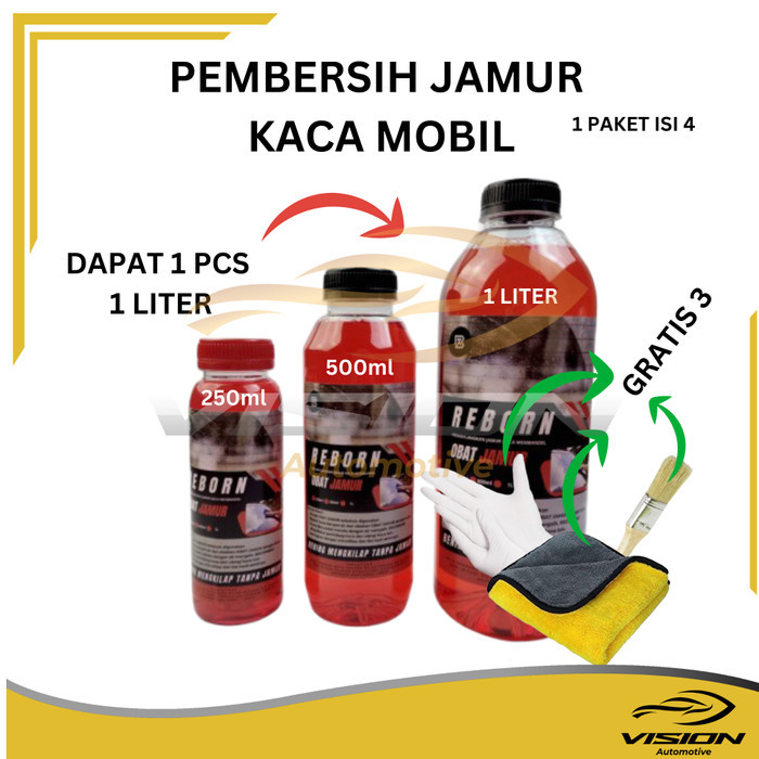 Pembersih Jamur Kaca Mobil 1 Liter Bonus 3