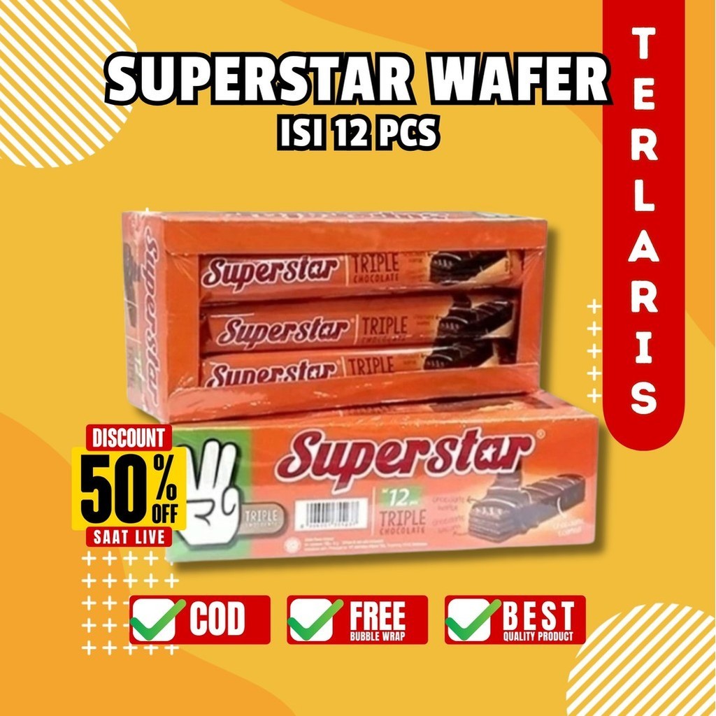 

SUPERSTAR WAFER TRIPLE CHOCOLATE SNACK MAKANAN RINGAN BISKUIT KRIM COKLAT (1 BOX ISI 12 PCS)