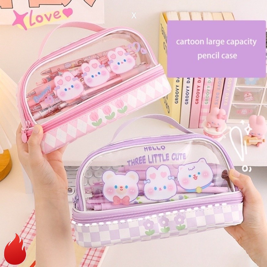 

【READY STOCK】 Tempat Pensil Kapasitas Besar Bahan PVC Untuk Sekolah（Dapat menampung 70 pulpen）