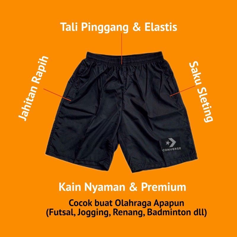 Celana Pendek Bajiati Parasut Olahraga Saku Resleting Boardshort Pria Wanita Celana Pendek Olahraga 