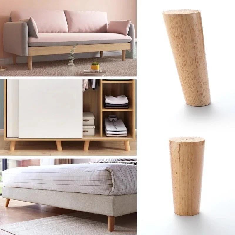 4Pcs Solid Wood Furniture Legs Height 6-20cm,Cone Shape Sofa Bed Chair and Cabinet Table Leg Pads Fu
