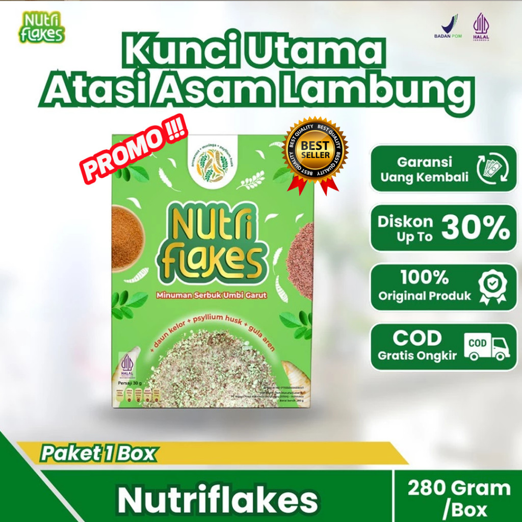 

Nutriflakes Original Sereal Umbi Garut Solusi Atasi Asam Lambung Maag GERD Suplemen Makanan Diet