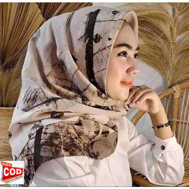 GHAIDA_HIJAB_SEMENTARA HIJAB VOAL JILBAB SEGI EMPAT MOTIF HL BERGUGURAN MOCCA