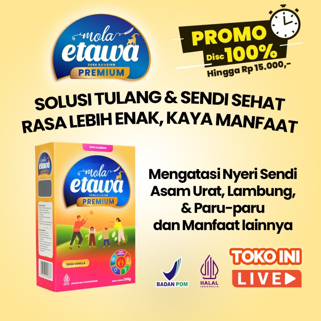 

Mola Etawa Premium Susu Bubuk Kambing 100% Original untuk Nyeri Sendi, Lambung, & Asam Urat