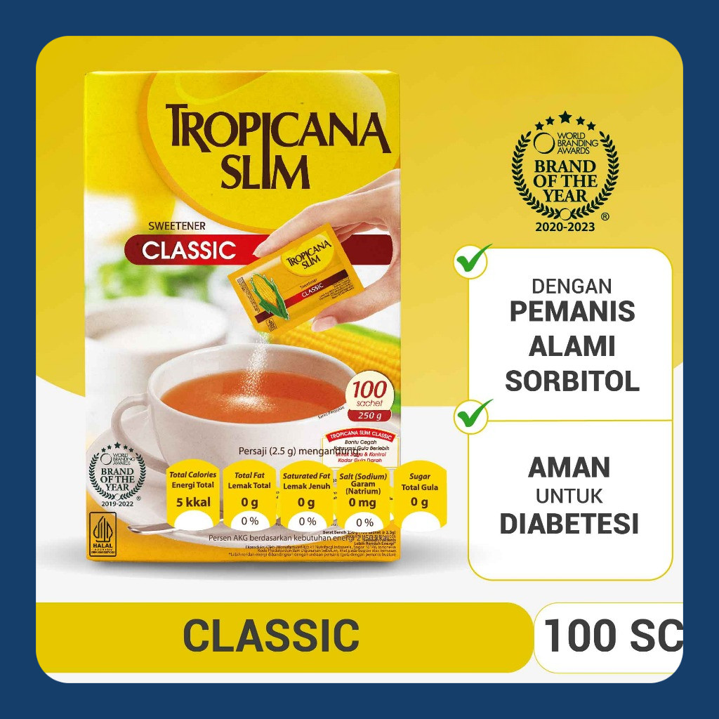 

Tropicana Slim Sweetener Classic 100 sachet - Pemanis untuk Bantu Batasi Gula