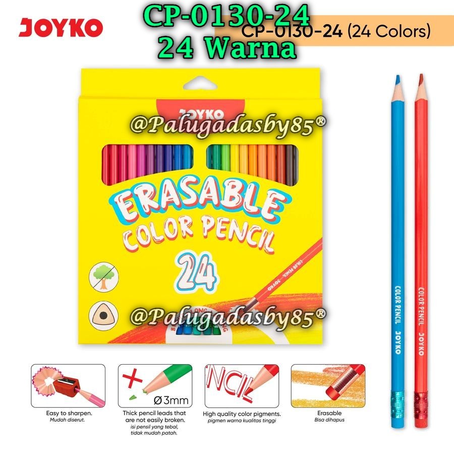 

(1 Set) GROSIR Pensil Warna JOYKO CP-0130-24 24W Erasable Color Pencil Dapat Dihapus CP-0130 (1 Set)