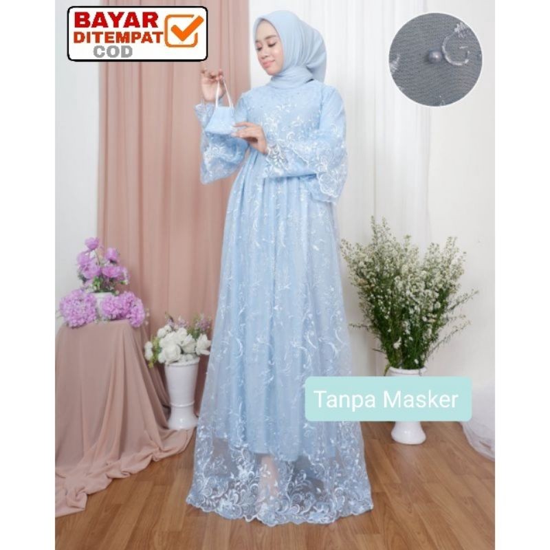 Size L XL XXL / Gamis Pesta / Gamis Jumbo / Maxi Dress / Gamis Tile / Gamis Maxi Brokat Yumna