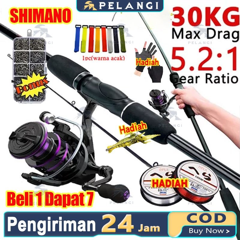 REBONSHOP SHIMANO satu set reel pancing Reel Pancing Murah Kuat Power 1.65M/1.8M/2.1M Joran Pancing 