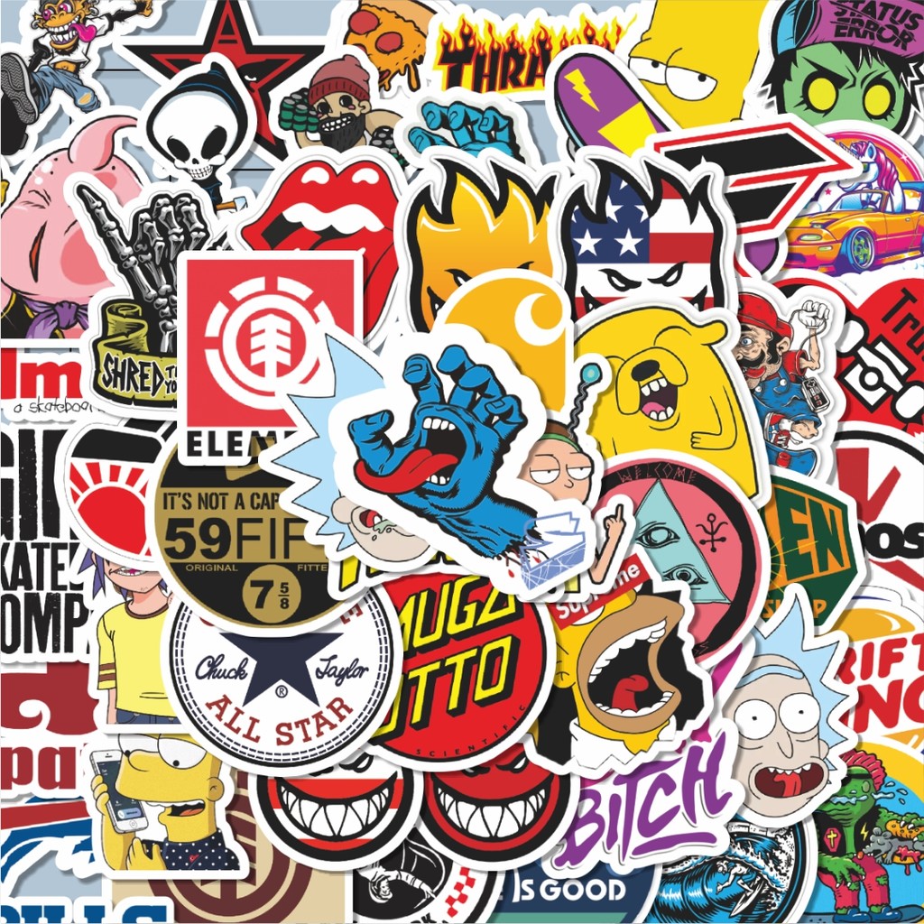 

100PCS Lucu Stiker Logo Skateboard versi 1 Stiker Aesthetic Stiker Anti Air Stikers Berperekat Waterproof sticker decal buat Motor Helm Buku Journal Koper Casing HP Laptop Botol Minum Hadiah anak