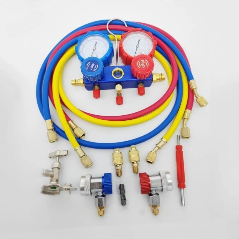 【NEW】1 Set Alat Pengisian Freon Kulkas Brass Double Manifold Multi One Cool Pengisian Freon Ac Mobil