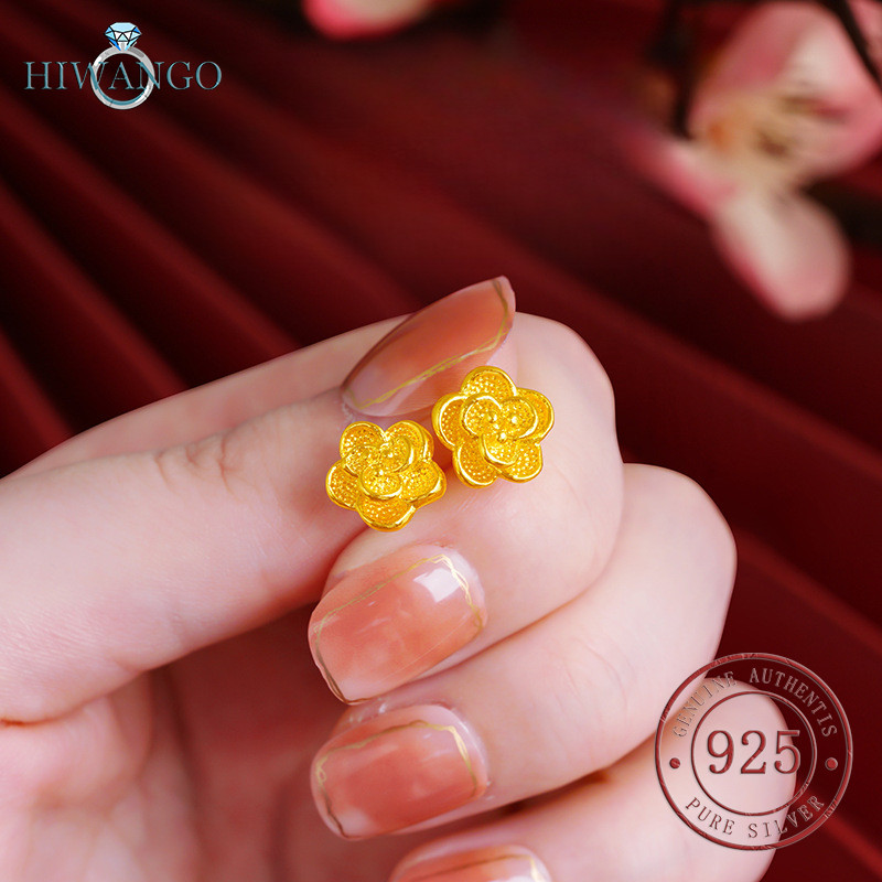 HIWANGO Anting Emas 18K Perhiasan Bunga Mawar Wanita