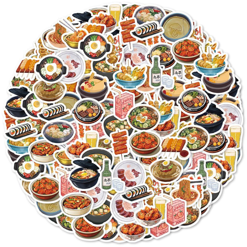 

46pcs Korean Food Pattern Stickers for Notebooks, Water Bottles, Suitcases, Food Festivals, Restaurants, Children Stickers