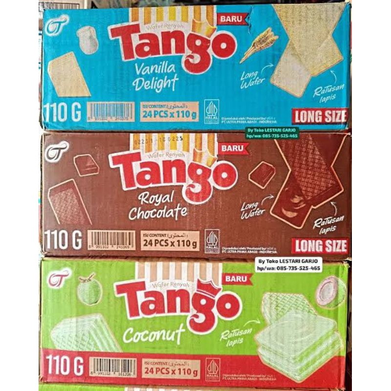 

1 DUS TANGO WAFER RASA COKLAT | VANILA | MILKY | STRAWBERRY | COCONUT NETTO 24 PCS X 110GR