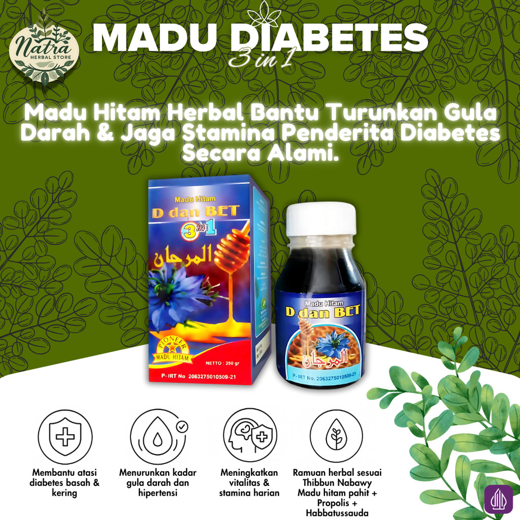 

Madu Diabetes 3 in 1 – Herbal Obat Diabetes, Madu Hitam Pahit + Propolis + Habbatussauda