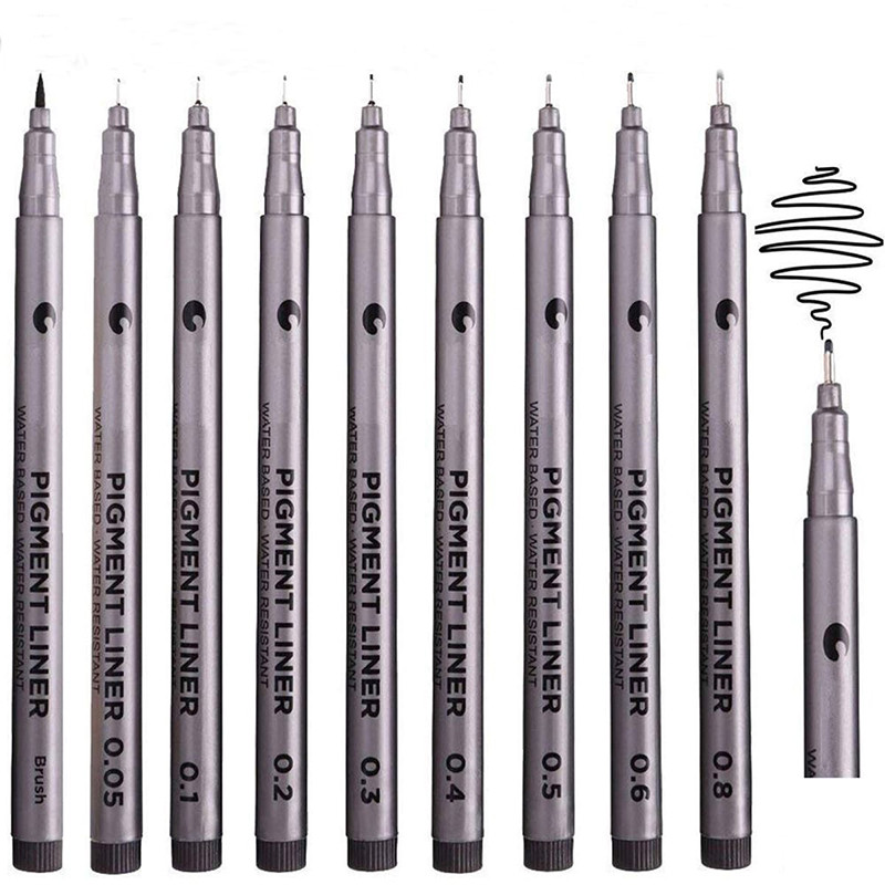 

9pc Black Micro-Fineliner Pens Micro Fine Tip for Sketching Drawing Art Artist-Grade Ink Durable Waterproof Liners