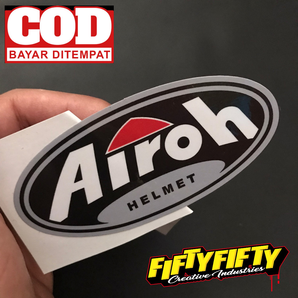 Stiker Print Cut AIROH HELMET Stiker Printing Laminasi Glossy Stiker Motor Mobil Helm Sudah Membentu