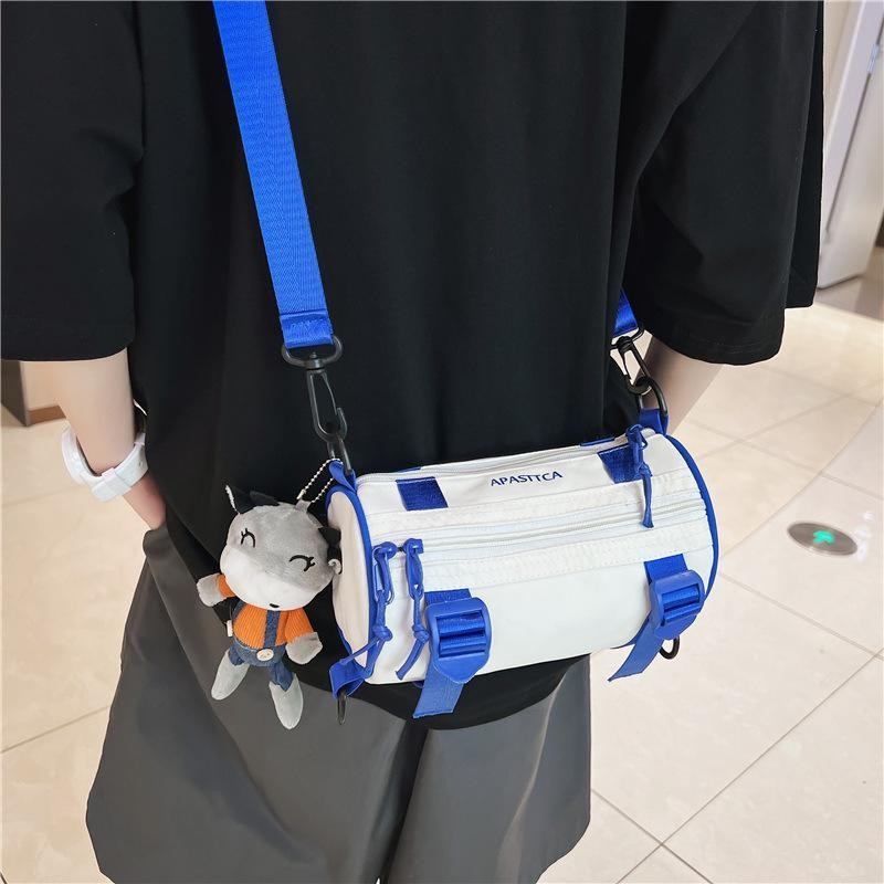 （More Bags Toko）Tren kasual tas ember warna kontras tahan air tas bahu nilon bersepeda tas messenger