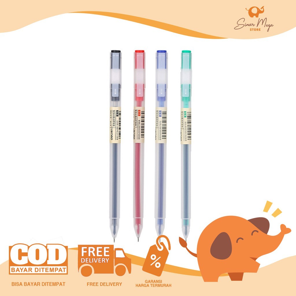 

Deli Pulpen Gel Pen A119 Black, Red & Green Color 0.5mm / Pena Warna Lucu Unik Berkualitas