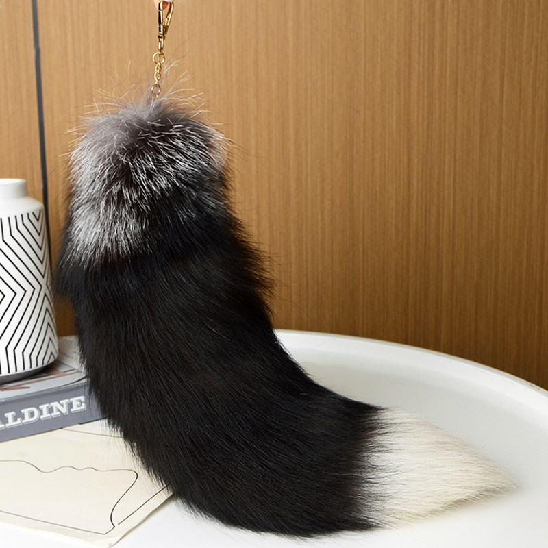 Natural Fox Fur Tail Keychain Furry Y2k Tail Keychain Fox Fur Keyring Accessory Length 40CM Car Keyc