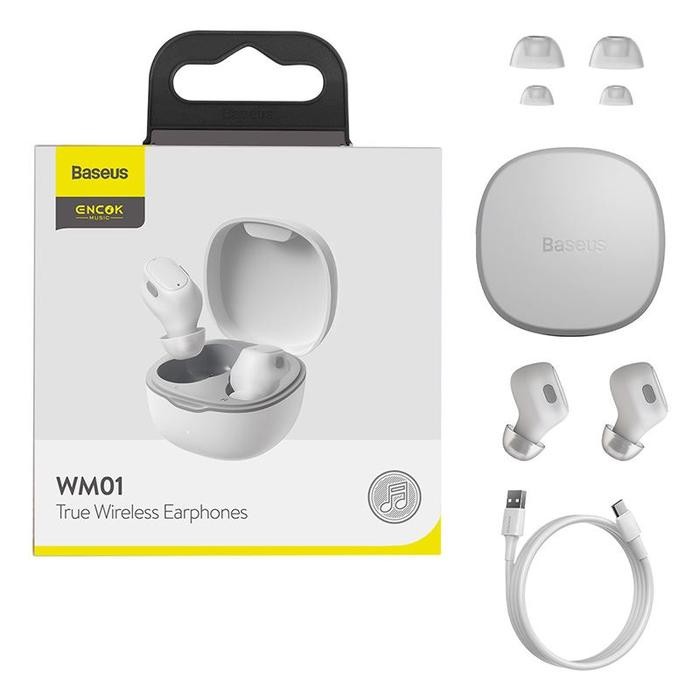 BASEUS TRUE WIRELESS BLUETOOTH EARPHONE MINI EARBUDS WM01 WM01 Plus - WM01 White