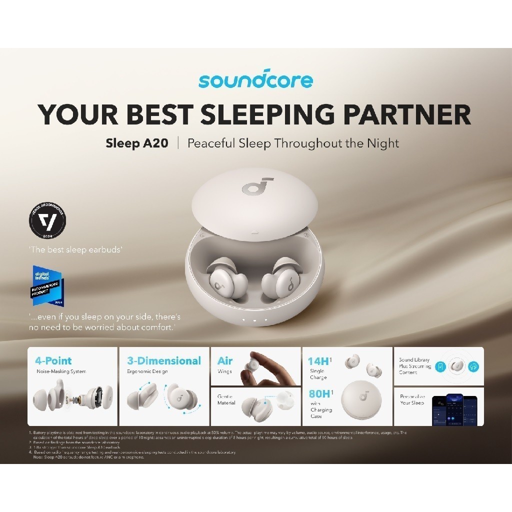 Anker Soundcore Sleep A20 - Earbuds Tidur Bluetooth Wireless Putih